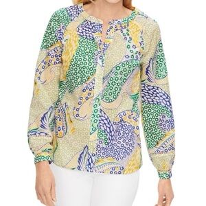 Women's Floral Print Long-Sleeve Blouse - Yellow, Green, Blue